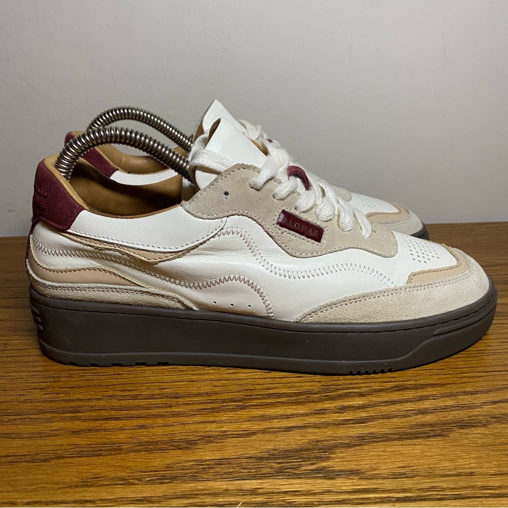 ALOHAS White, Beige & Burgundy Leather Sneakers